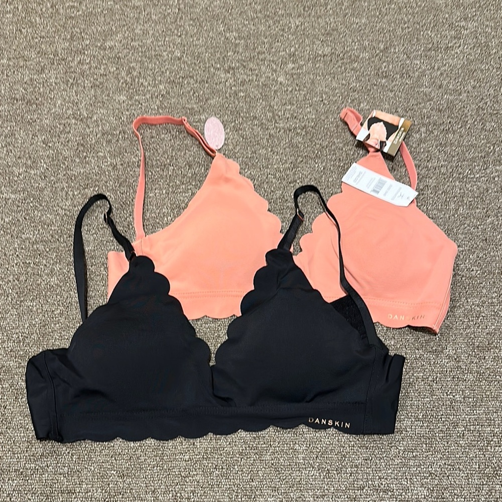 Danskin Coral and Black Bralette Duo